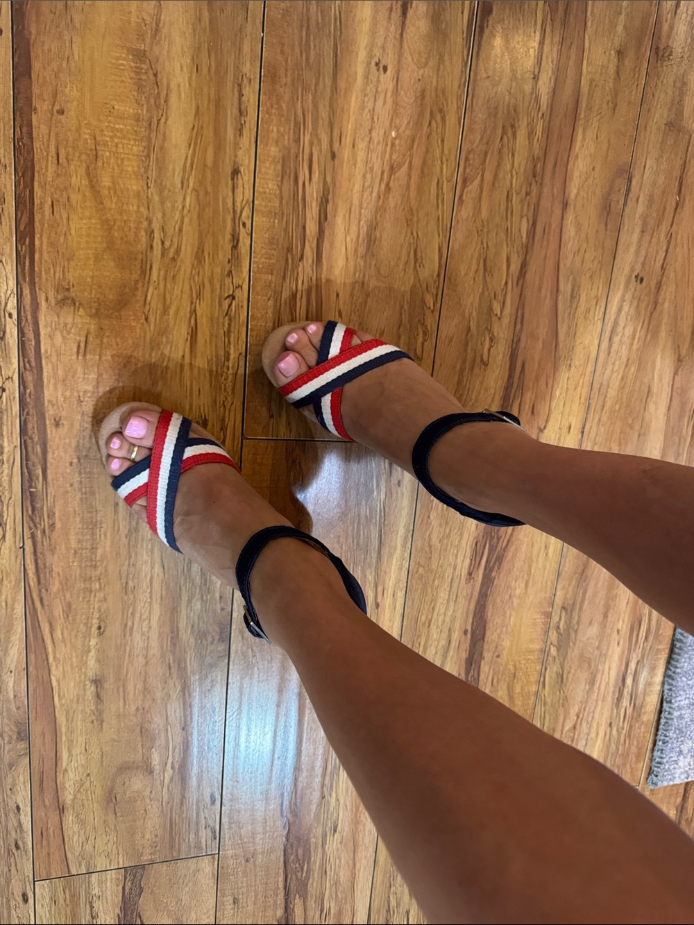 Toms Red White Blue Striped Ankle-Strap Heels